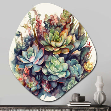 Green Red Cactus Scenery III - Asymmetric Metal Wall Art